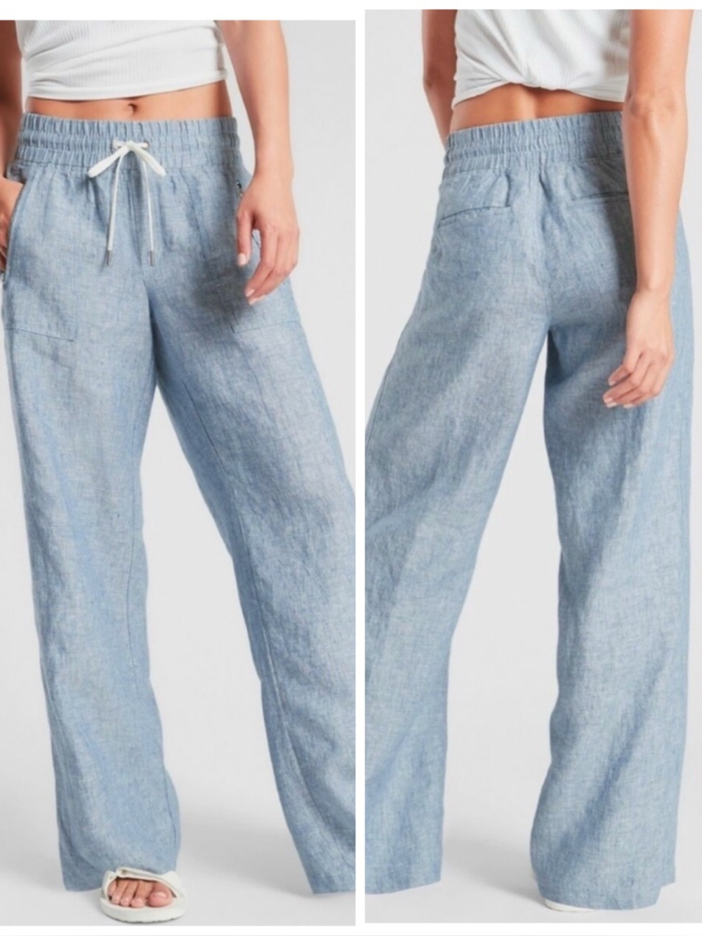 Athleta Cabo Linen Wide Leg Pants in Chambray Blue